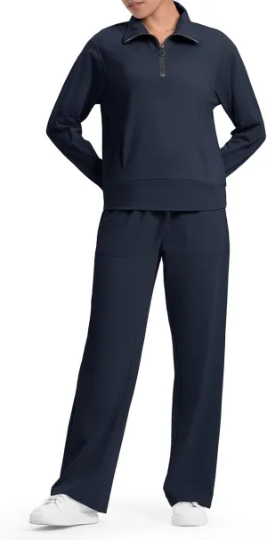 Rdruko Lounge Sets For Women 2 Piece Outfits Sweatsuit Half Zip Sweatshirts and Wide Leg SweatPants Tracksuit Suit