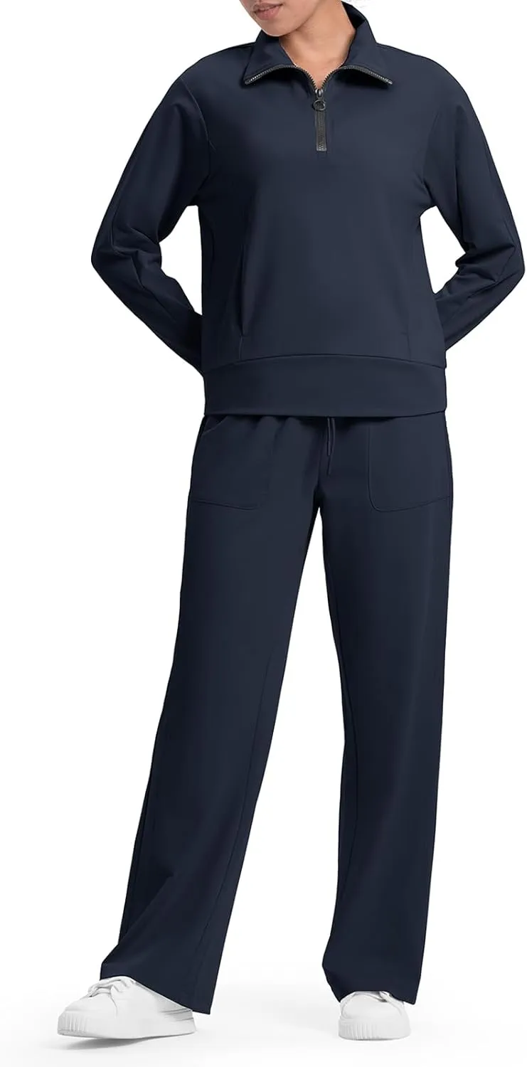 Rdruko Lounge Sets For Women 2 Piece Outfits Sweatsuit Half Zip Sweatshirts and Wide Leg SweatPants Tracksuit Suit
