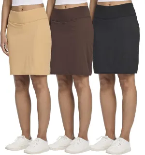 Real Essentials 3 Pack: Women's 20" Golf Skirts Knee Length Skorts Athletic Long Active Casual Pockets (Available in Plus)