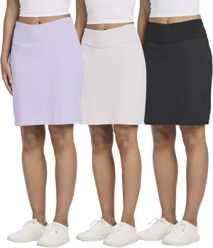Real Essentials 3 Pack: Women's 20" Golf Skirts Knee Length Skorts Athletic Long Active Casual Pockets (Available in Plus)