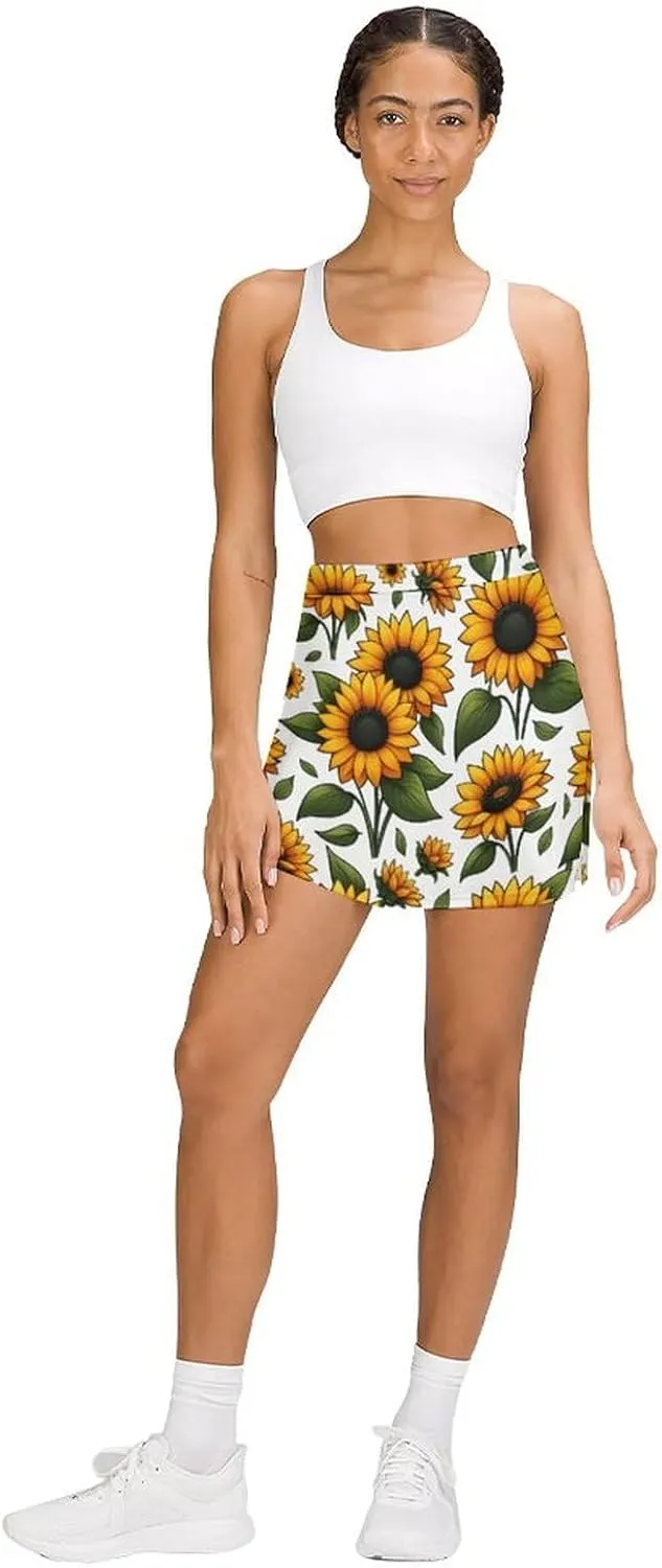 Red Christmas Pattern Women's Athletic Skirts Light Proof A-line Trouser Skirt with Shorts Pockets