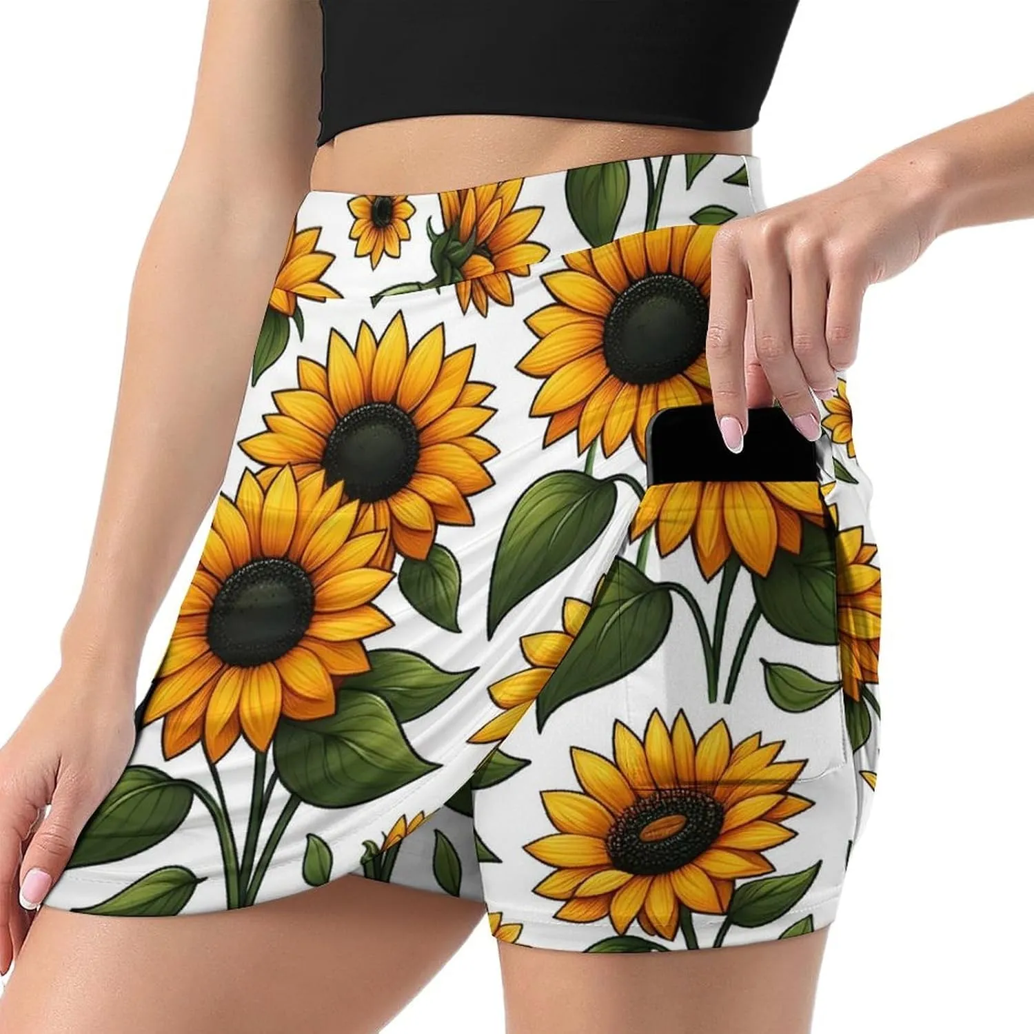 Red Christmas Pattern Women's Athletic Skirts Light Proof A-line Trouser Skirt with Shorts Pockets