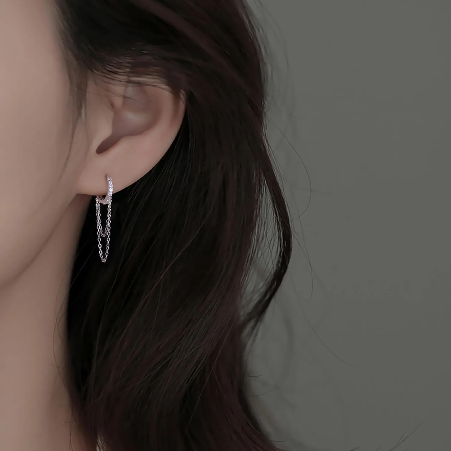 Reffeer 925 Sterling Silver CZ Chain Hoop Earrings Dangle Chain for Women Teens Dangle Earrings Tassel Hoop Earrings