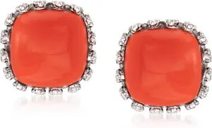 Ross-Simons Orange Coral Square Stud Earrings in Sterling Silver
