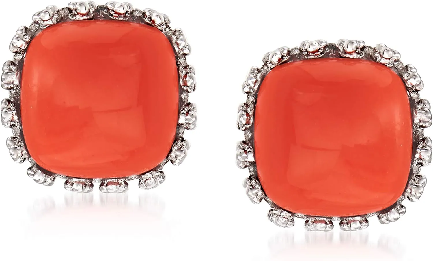 Ross-Simons Orange Coral Square Stud Earrings in Sterling Silver