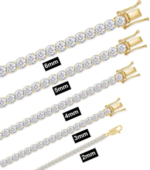 Round Cut Lab Created Moissanite Diamond Tennis Bracelet Jewelry For Men Women In 14K White Gold Plated 925 Sterling Silver VVS1 Clarity 2.00 Ct To 26.25Ct, 2MM To 6MM Width, 6.5" To 8"