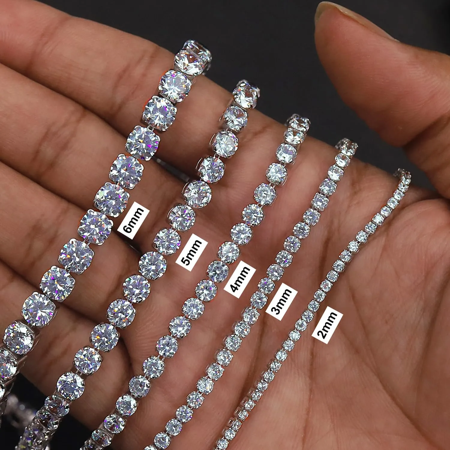 Round Cut Lab Created Moissanite Diamond Tennis Bracelet Jewelry For Men Women In 14K White Gold Plated 925 Sterling Silver VVS1 Clarity 2.00 Ct To 26.25Ct, 2MM To 6MM Width, 6.5" To 8"