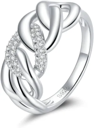 S Clear Platinum Chain Ring Finger Rings for Women Engagement Wedding Statement Jewelry