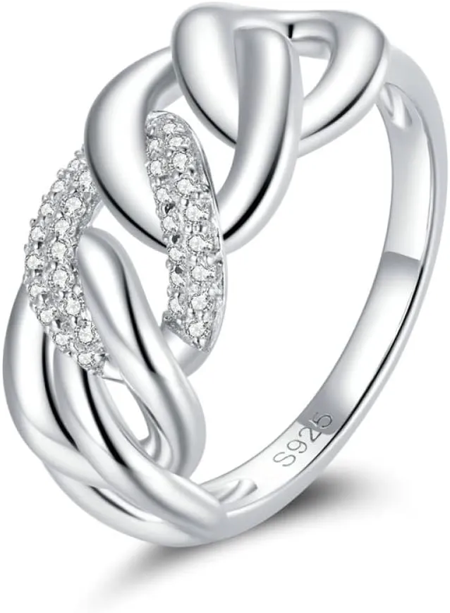 S Clear Platinum Chain Ring Finger Rings for Women Engagement Wedding Statement Jewelry