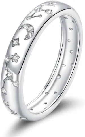 S Clear Platinum Shining Stars Finger Rings for Women Engagement Wedding Statement Jewelry