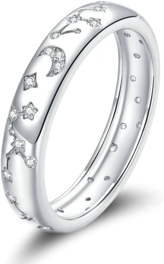 S Clear Platinum Shining Stars Finger Rings for Women Engagement Wedding Statement Jewelry