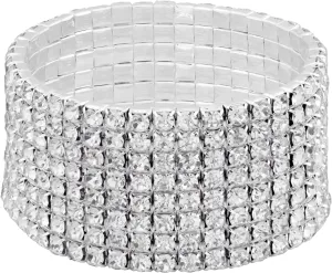 Sacina Silver-tone Tennis Stretch Bracelet, Fake Diamond Rhinestone Bracelet for Women, Christmas Jewelry Gifts