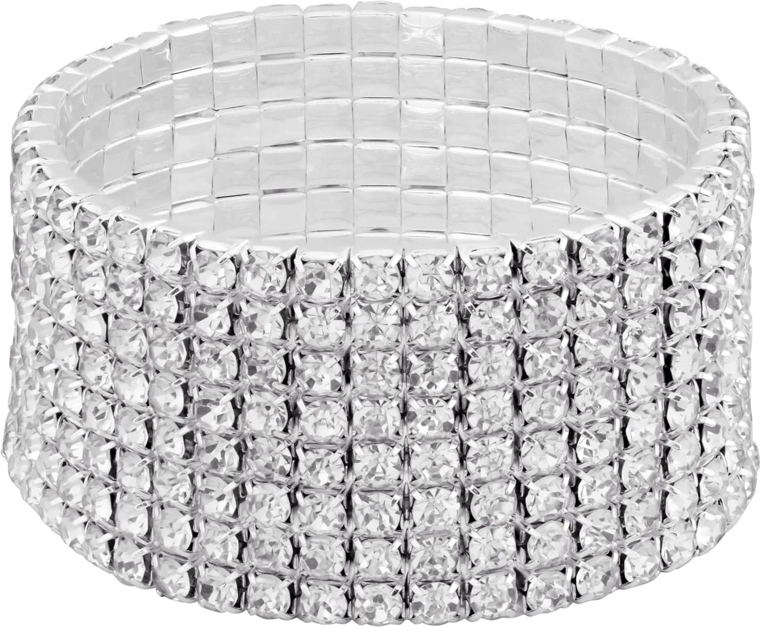 Sacina Silver-tone Tennis Stretch Bracelet, Fake Diamond Rhinestone Bracelet for Women, Christmas Jewelry Gifts