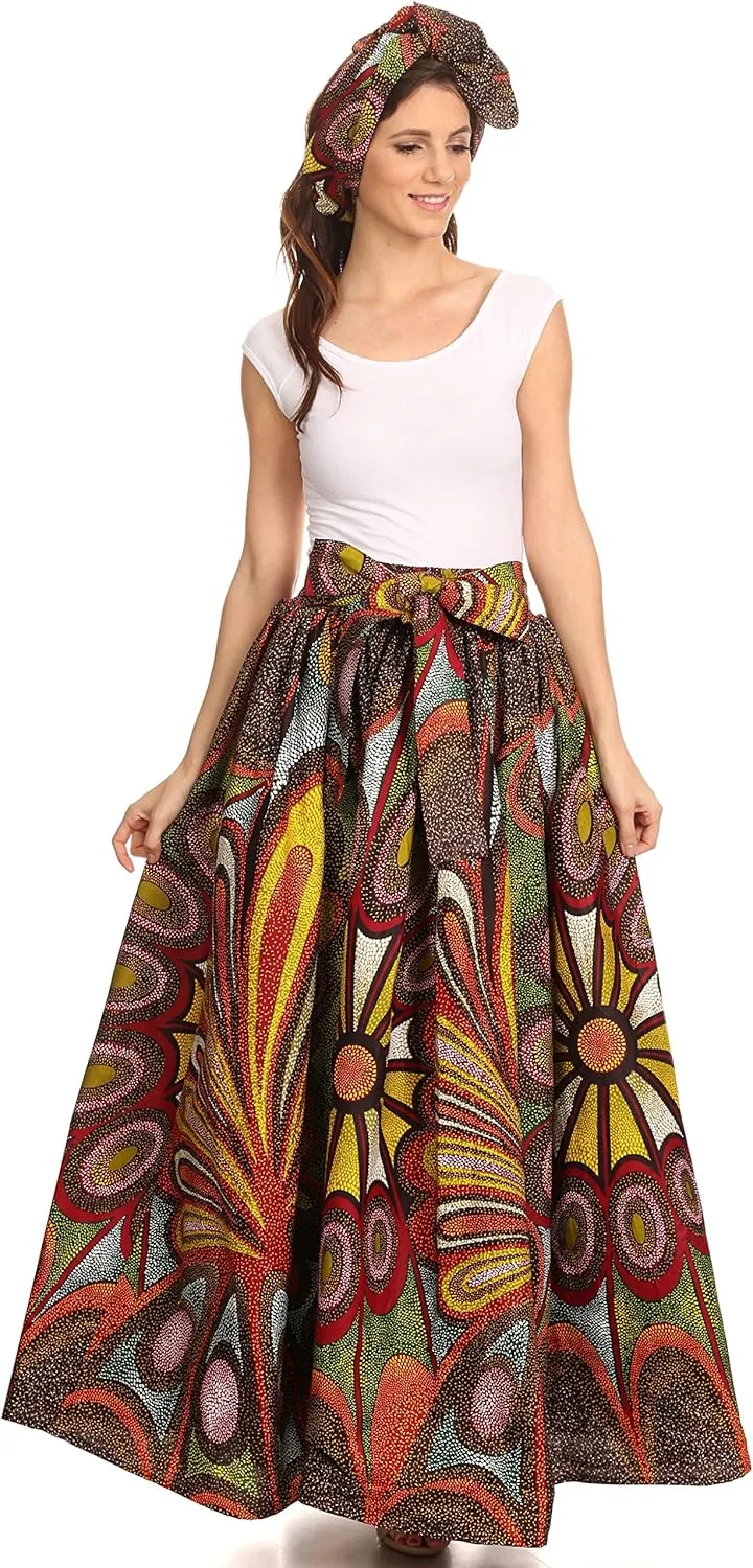 Sakkas Asma Convertible Traditional Wax Print Adjustable Strap Maxi Skirt | Dress
