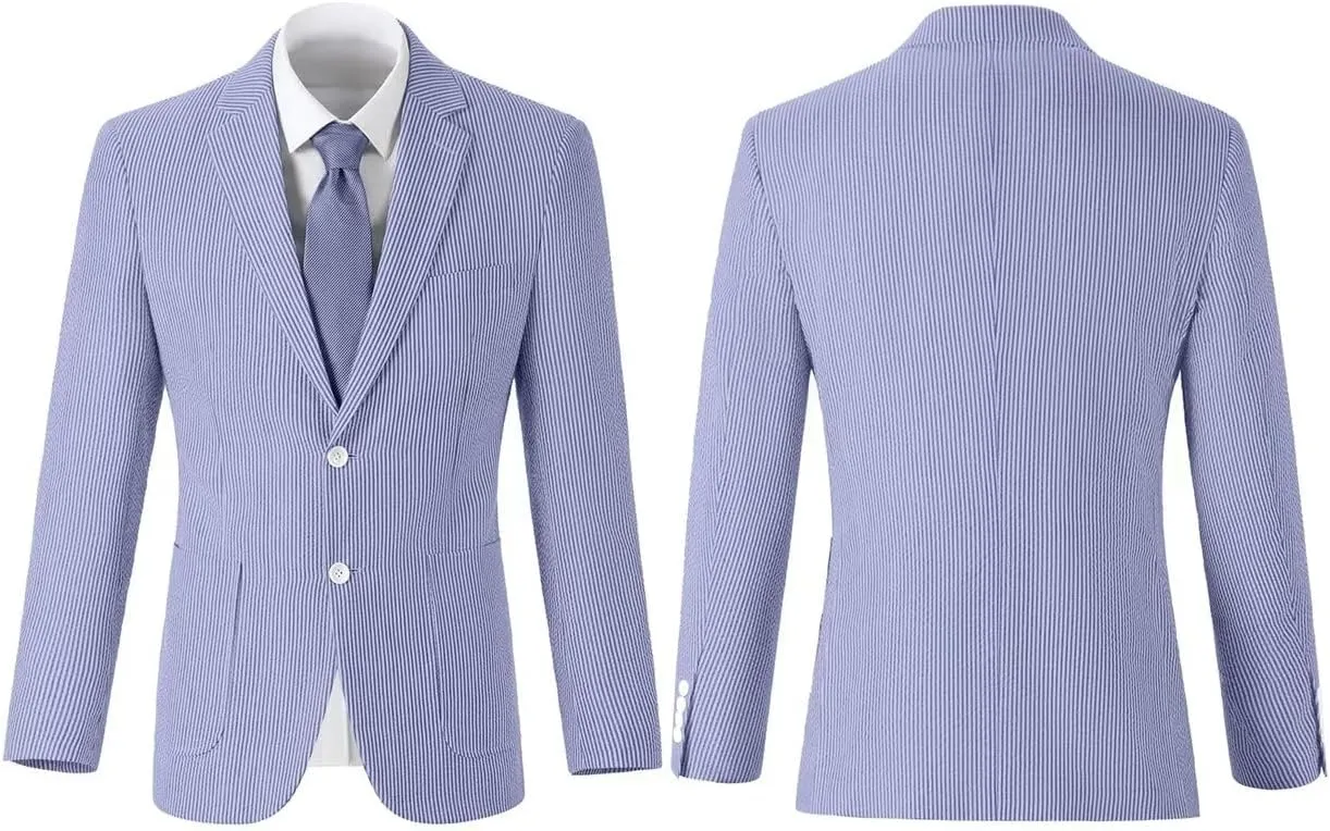 Seersucker Mens Suit Jacket Slim Fit Casual Blazer Summer Sport Coats Wedding Suits Jackets Prom Tuxedo Blazers