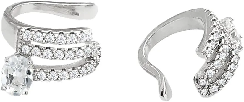 SELOVO Clear Cubic Zirconia Cartilage Helix Clip on Earrings Ear Cuff Silver Tone