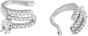 SELOVO Clear Cubic Zirconia Cartilage Helix Clip on Earrings Ear Cuff Silver Tone
