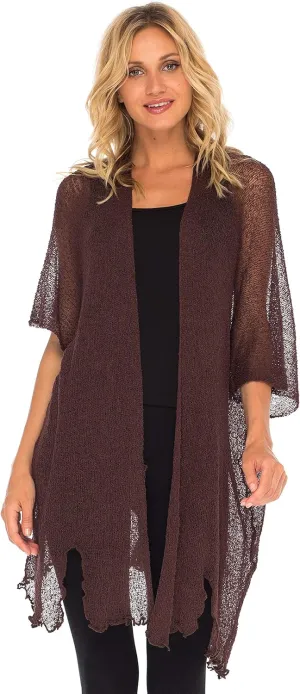 SHU-SHI Beach Kimono Coverups for Women Summer Cardigans Lightweight Open Front Cover Up Knit Sheer Sweater