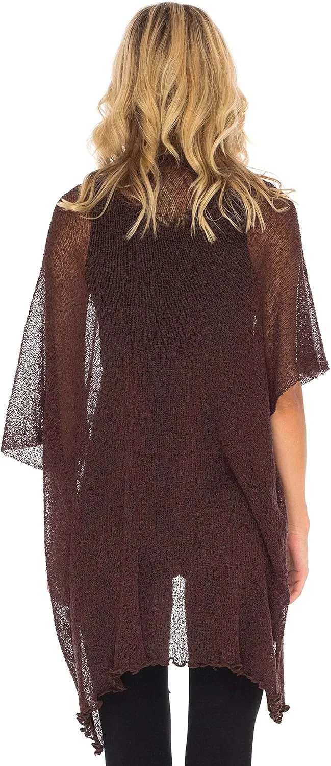SHU-SHI Beach Kimono Coverups for Women Summer Cardigans Lightweight Open Front Cover Up Knit Sheer Sweater