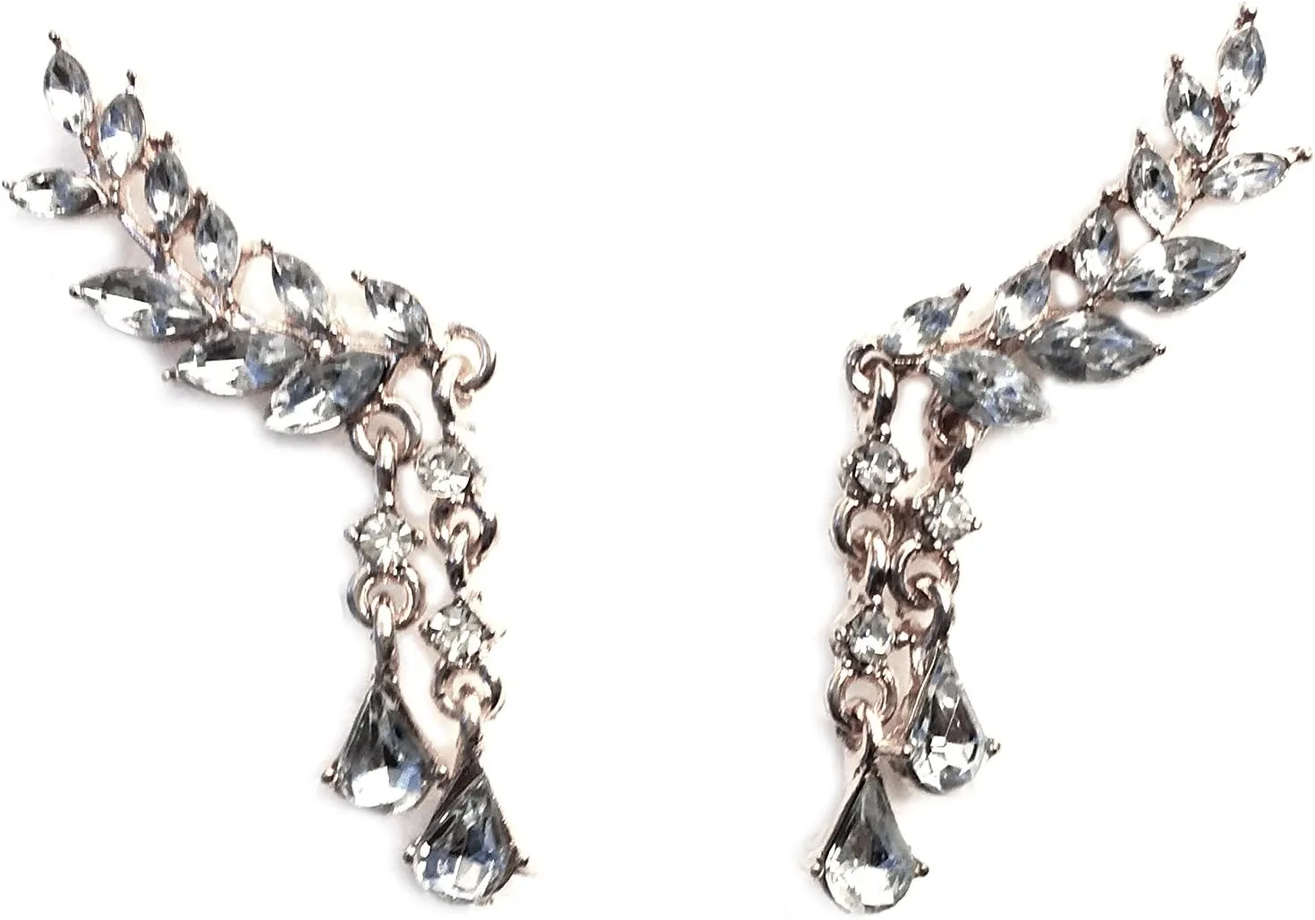 Silver Tone Art Deco Flapper Antique Vintage Style Bridal Rhinestone Dangle Earrings