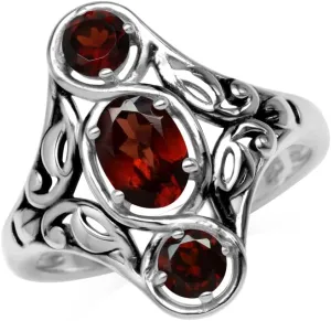 Silvershake Art Deco Filigree 3-Stone Gemstone White Gold Plated 925 Sterling Silver Birthstone Right Hand Ring