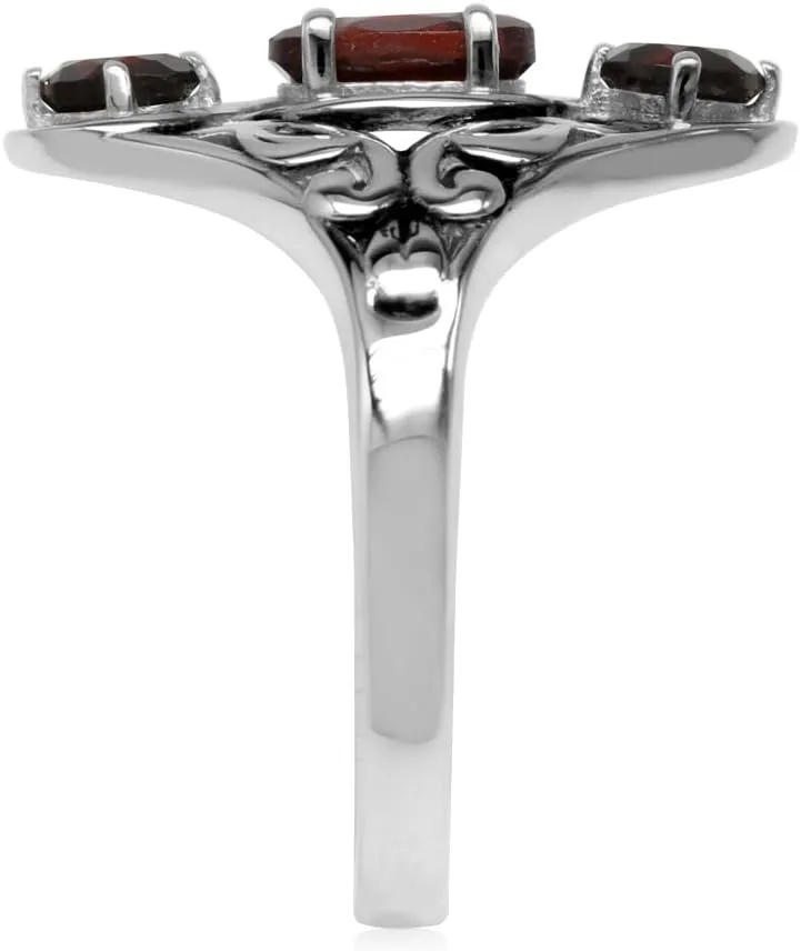 Silvershake Art Deco Filigree 3-Stone Gemstone White Gold Plated 925 Sterling Silver Birthstone Right Hand Ring