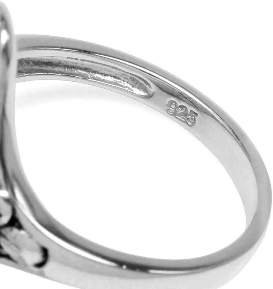 Silvershake Art Deco Filigree 3-Stone Gemstone White Gold Plated 925 Sterling Silver Birthstone Right Hand Ring