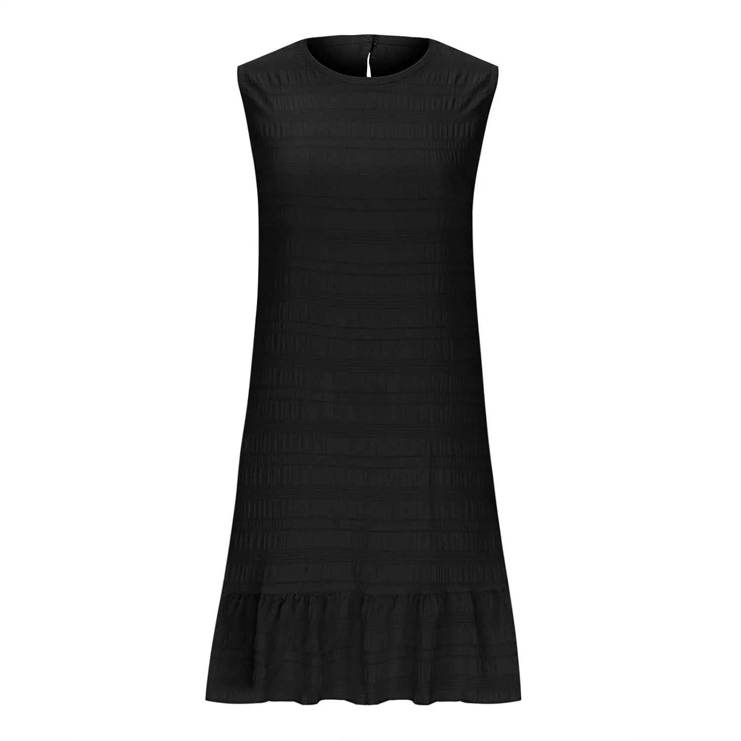 Sleeveless Tank Dresses for Women Summer Ruffle Hem Sundress Casual Mini Dress Solid Color Round Neck Dress 2025