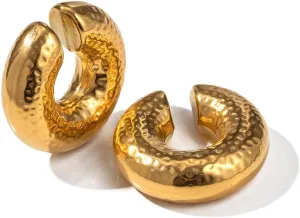 SLOONG Oversize Chunky Earrings 14K Gold Planted Stainless Steel Ear Cuff Pothole Round Circle Clip on Earrings for Women Clip On Cartilage non pierced