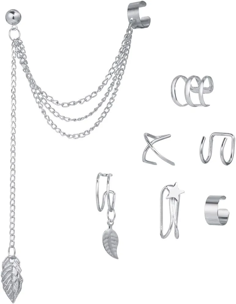 SOFEA 7Pc Ear Cuff Fake Lip Helix Cartilage Clip On Wrap Earrings Non Piercing Earring