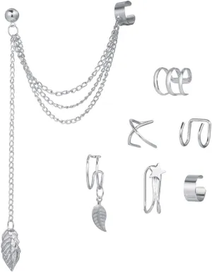 SOFEA 7Pc Ear Cuff Fake Lip Helix Cartilage Clip On Wrap Earrings Non Piercing Earring