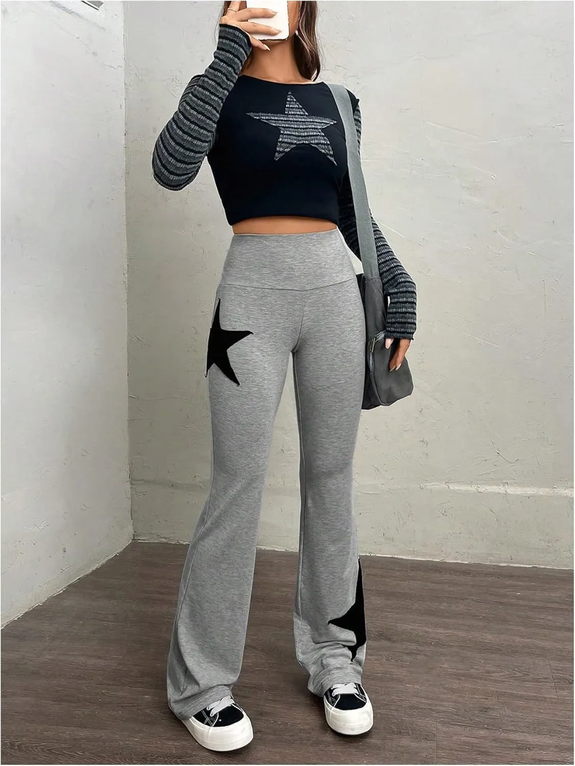 SOLY HUX Women's High Waisted Bootcut Flare Leggings Y2k Yoga Sweatpants Streetwear