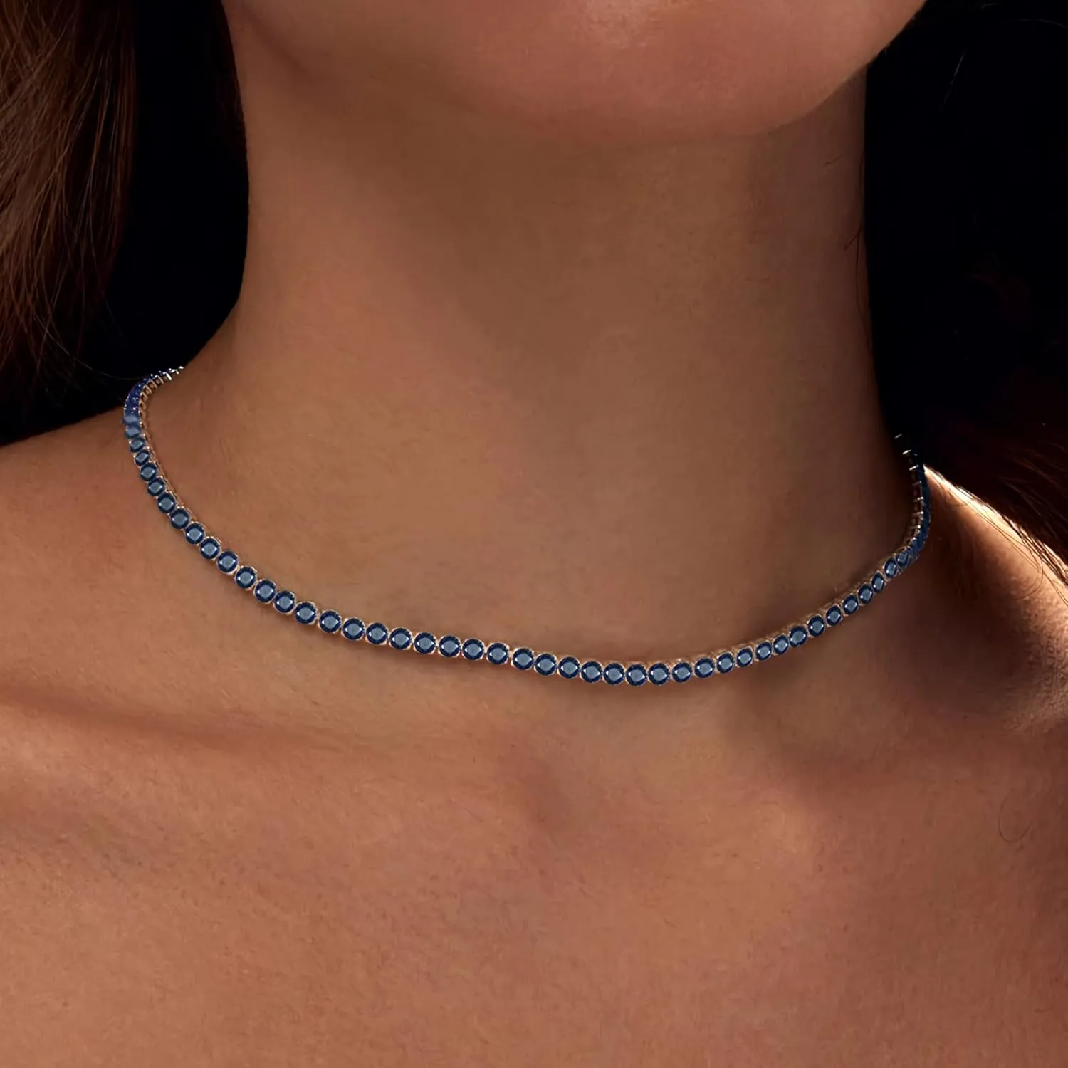 Sparkle Cubic Zirconia Crystal Choker Necklace for Women Dainty Simulated Diamond Tennis Necklace for Wedding Christmas Halloween Party Prom