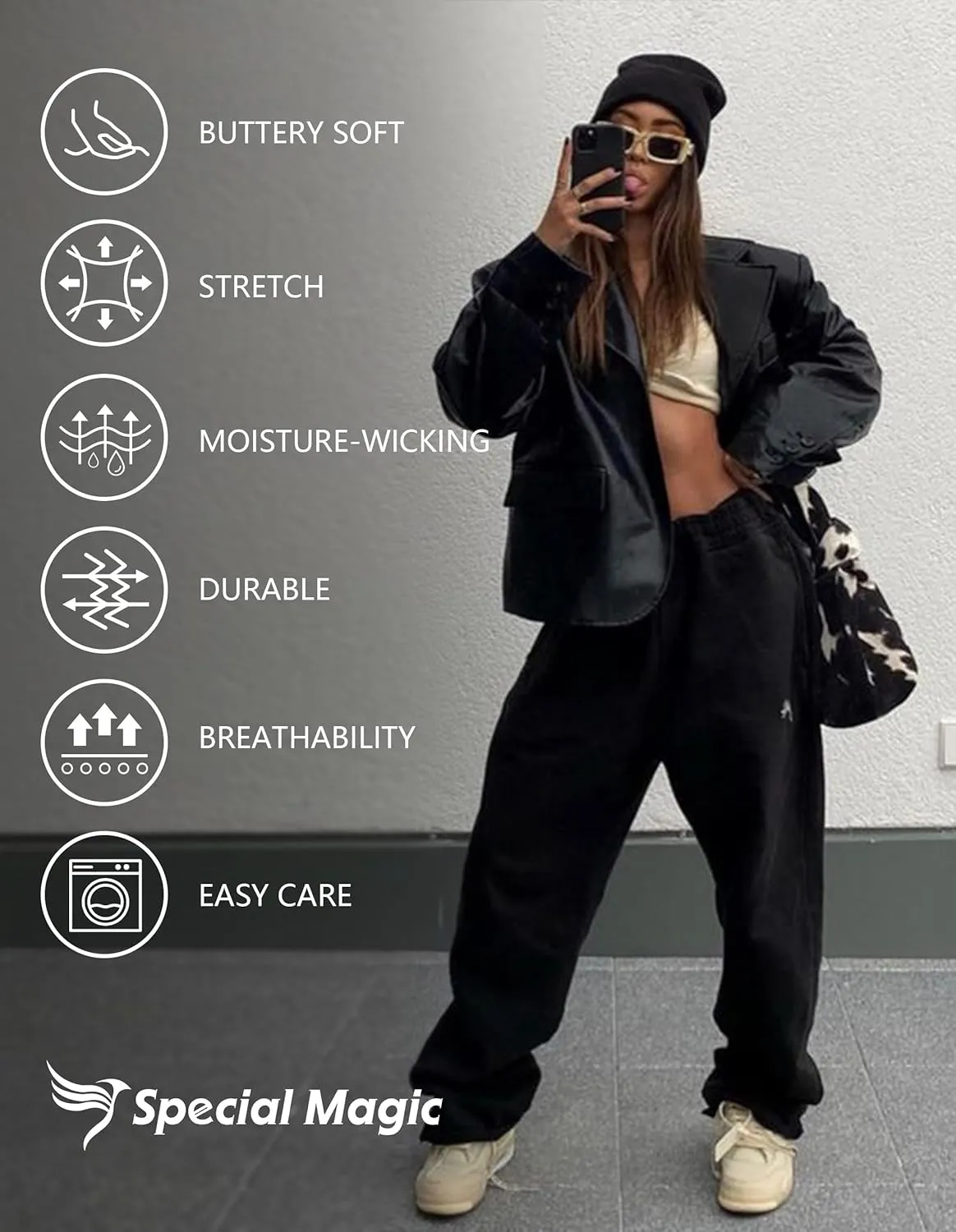 SPECIALMAGIC Womens Cargo Sweatpants Wide Leg High Waisted Baggy Sweat Pants Fall Flared Joggers with Pockets