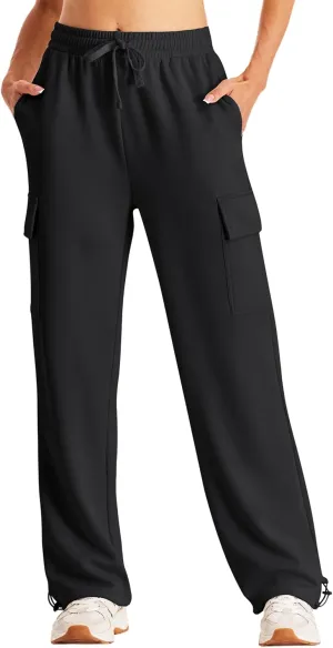 SPECIALMAGIC Womens Cargo Sweatpants Wide Leg High Waisted Baggy Sweat Pants Fall Flared Joggers with Pockets