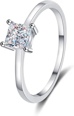 StarGems Princess Cut 0.6ct Moissanite 925 Silver Platinum-Plated Ring RX073
