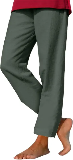 Summer Beach Pants for Women Linen Elastic High Waist Straight Leg Light Causal Cool Lounge Trousers Women Pajamas