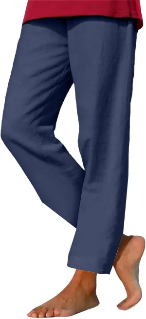 Summer Beach Pants for Women Linen Elastic High Waist Straight Leg Light Causal Cool Lounge Trousers Women Pajamas