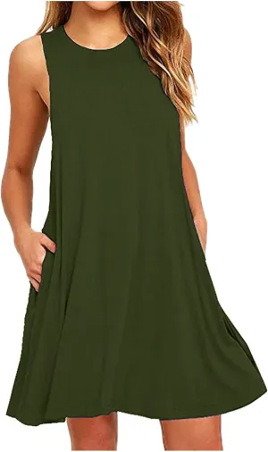 Summer Dresses for Women 2024 Island Vacation Sleeveless Sun Dresses Casual Boho Beach Tank Dress Loose Swing Sundress