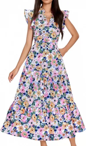 Summer Dresses for Women 2025 V Neck Cap Sleeve Floral Maxi Dress Flowy Tiered Ruffle Boho Dresses Beach Vacation Sundress