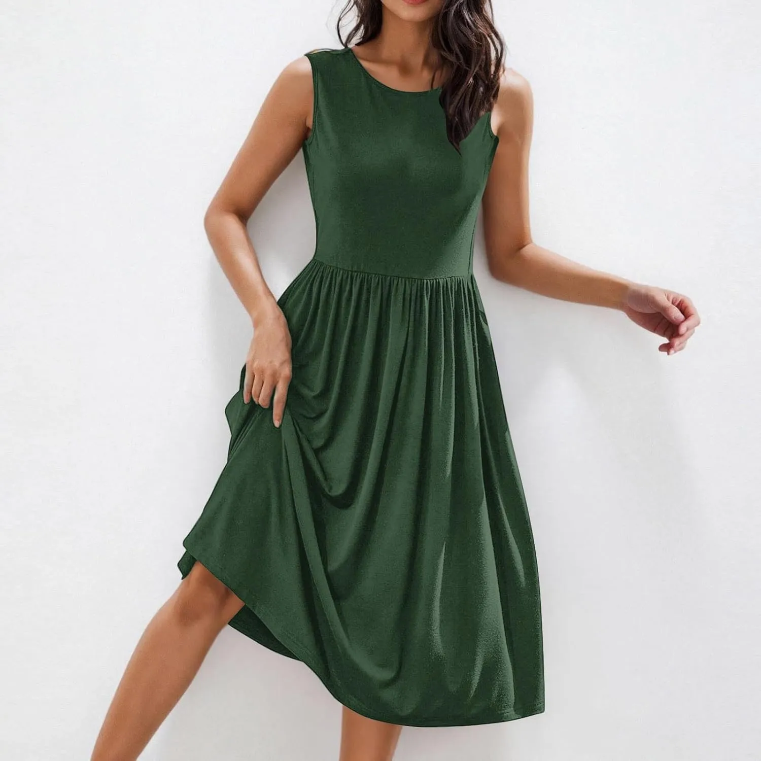 Summer Dresses for Women Casual A-Line Flowy Sleeveless Midi Dress Vintage Floral Print Pleated Beach Sundress 2025