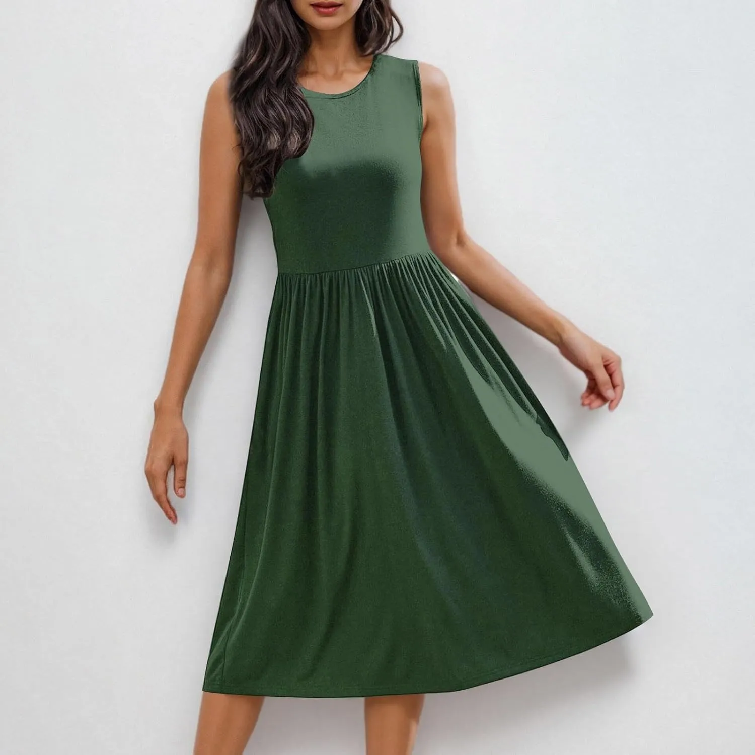 Summer Dresses for Women Casual A-Line Flowy Sleeveless Midi Dress Vintage Floral Print Pleated Beach Sundress 2025