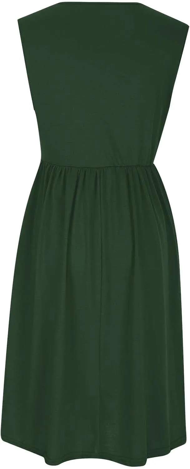 Summer Dresses for Women Casual A-Line Flowy Sleeveless Midi Dress Vintage Floral Print Pleated Beach Sundress 2025