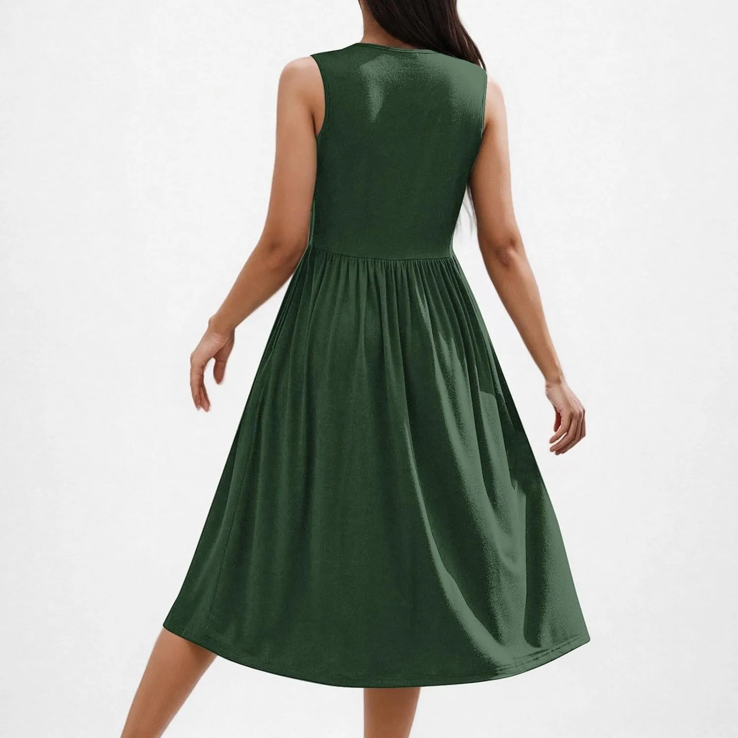 Summer Dresses for Women Casual A-Line Flowy Sleeveless Midi Dress Vintage Floral Print Pleated Beach Sundress 2025