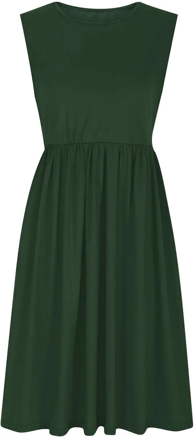 Summer Dresses for Women Casual A-Line Flowy Sleeveless Midi Dress Vintage Floral Print Pleated Beach Sundress 2025