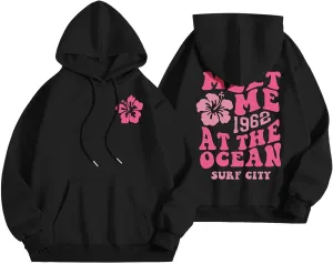 Summer Hoodies for Women Womens Pink pom Puff Hoodie Y2K Preppy Oversized Sweatshirt for Teen Girls Long Sleeve Drawstring Pullover Hoodies Prime Shopping Online CZ02-Black Medium
