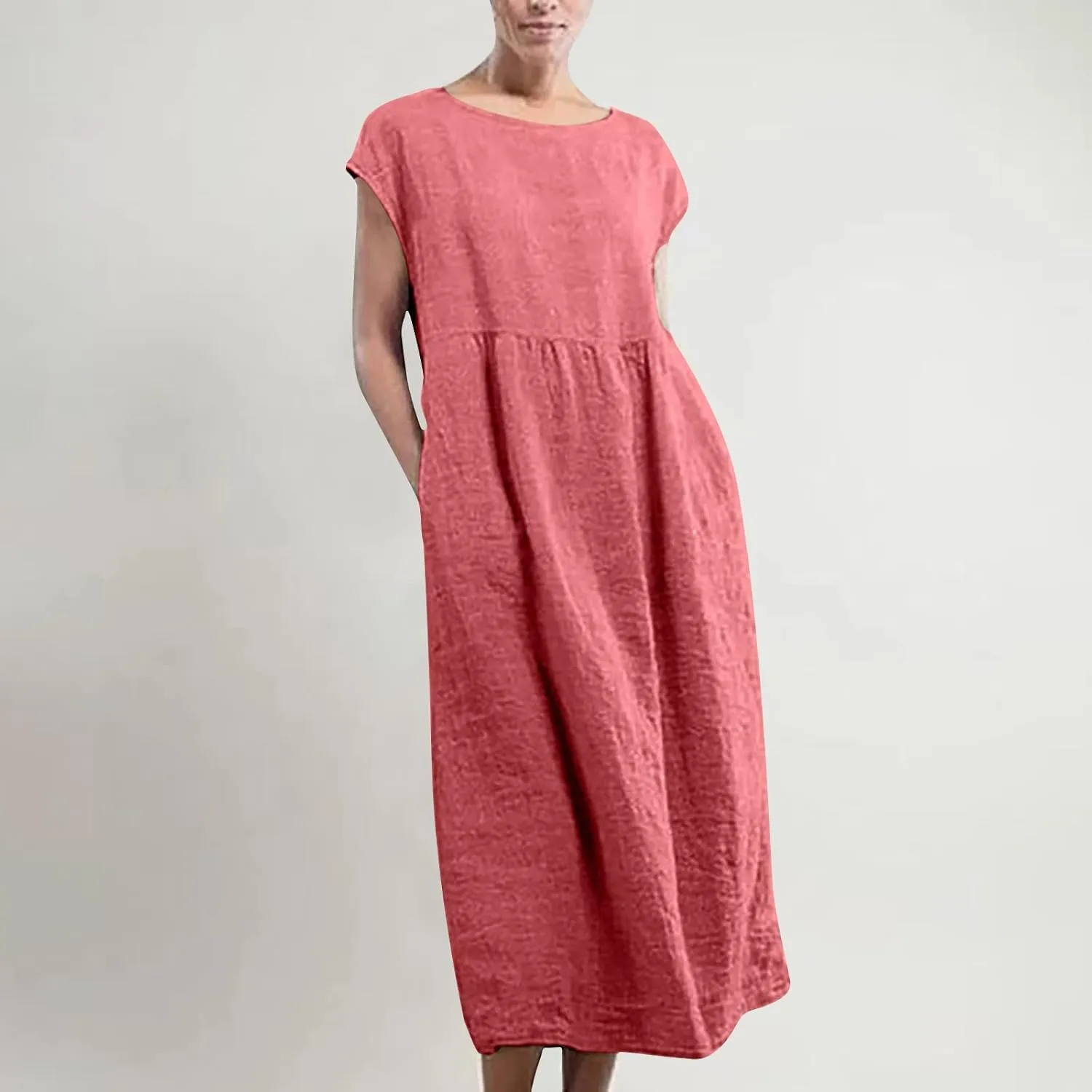 Summer Long Dresses for Women 2023 Casual Plus Size Cotton Linen Tshirt Dress Sleeveless Loose Baggy Kaftan Dress