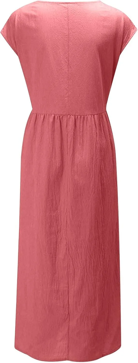 Summer Long Dresses for Women 2023 Casual Plus Size Cotton Linen Tshirt Dress Sleeveless Loose Baggy Kaftan Dress