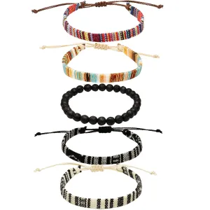 Surfer Beach Bracelet Set Men and Women, Bracelets For Men, Handmade Boho Bracelets Jewelry Wrap Bracelets Adjustable, Men'S And Women'S Anklet, Woven Bracelets (5pcs classic bracelet)