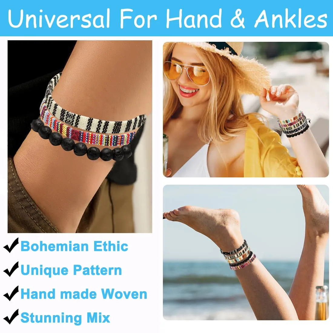 Surfer Beach Bracelet Set Men and Women, Bracelets For Men, Handmade Boho Bracelets Jewelry Wrap Bracelets Adjustable, Men'S And Women'S Anklet, Woven Bracelets (5pcs classic bracelet)